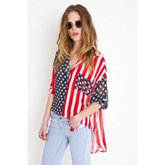 UNIF America Sheer Asymmetrical Shirt Small - Picture 1 of 3